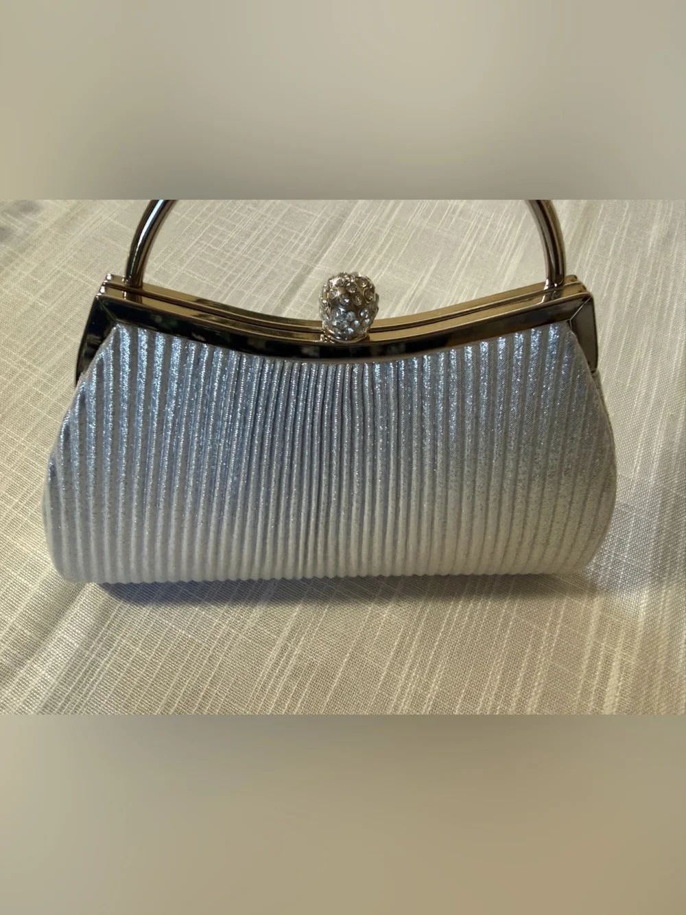 Elegant Ivory Pleated Evening Handbag with Crystal Button